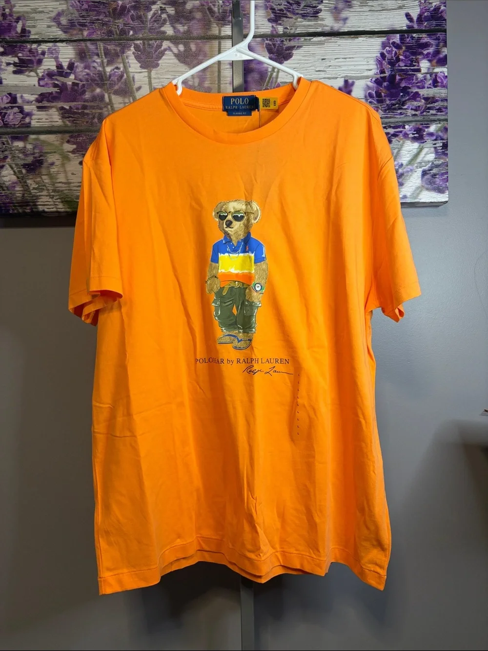 Polo by Ralph Lauren Classic Fit Bright Orange Bear Tee Size L NWT